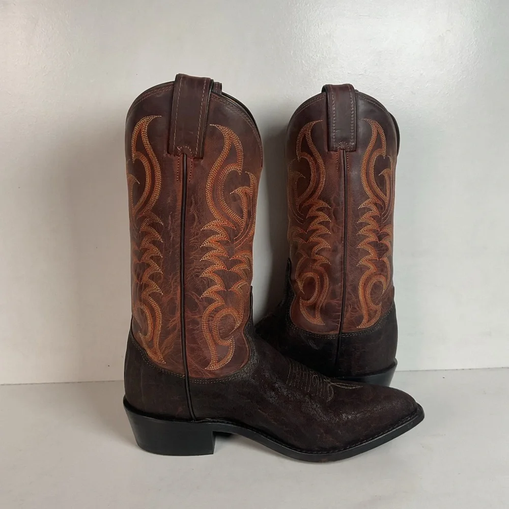 Tony Lama Men’s Vintage Chocolate Cowboy Boots 8.5 D USA Made Exotic - Picture 14 of 16